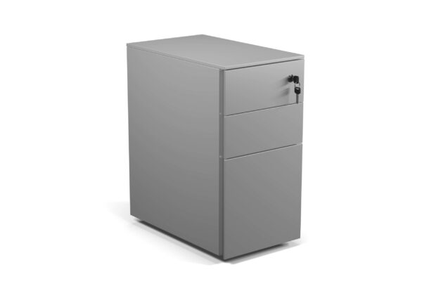Cube Steel Mobile Slimline Pedestal in Silver